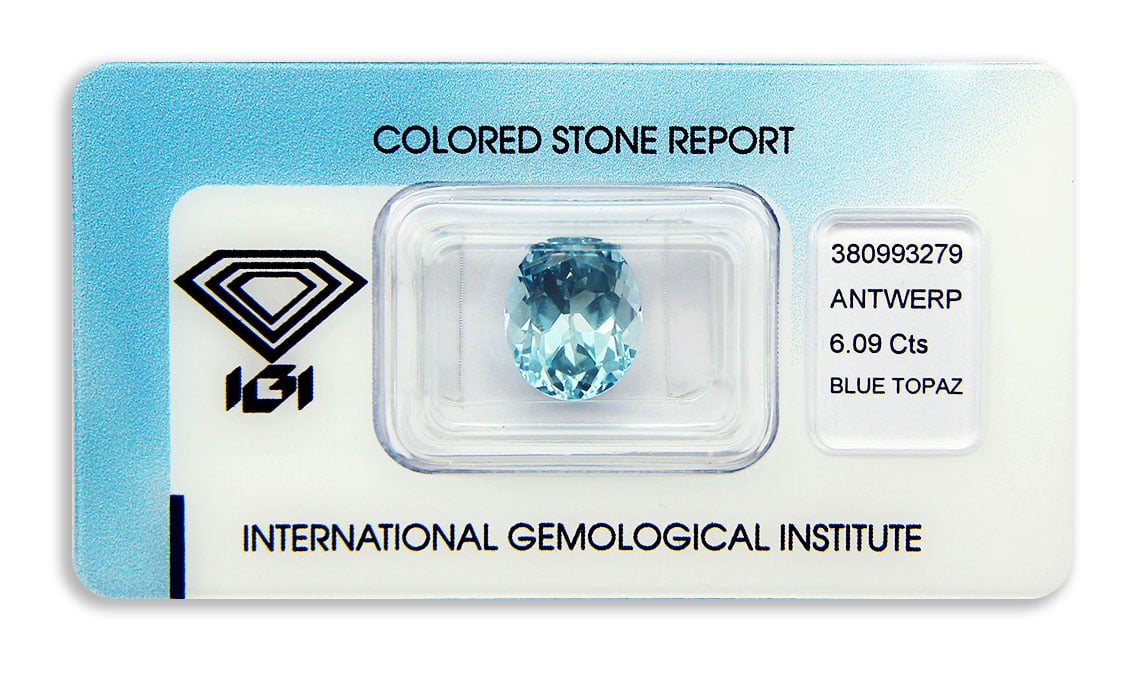 topaz 6.09ct blue s IGI certifikátem