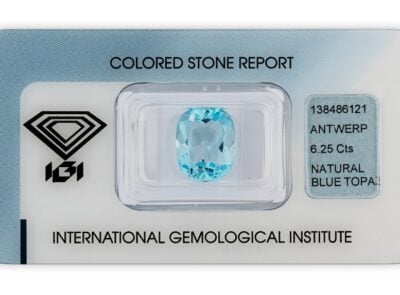 topaz 6.25ct blue s IGI certifikátem