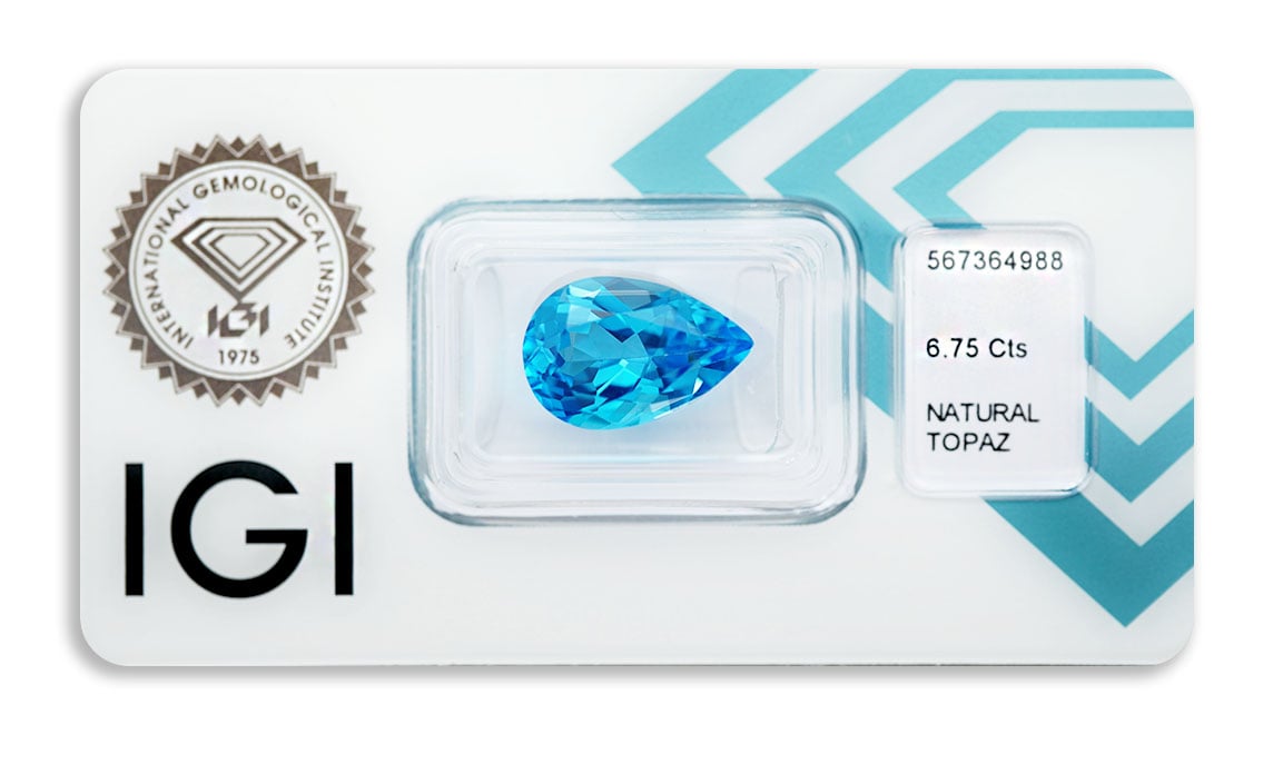 topaz 6.75ct deep blue s IGI certifikátem