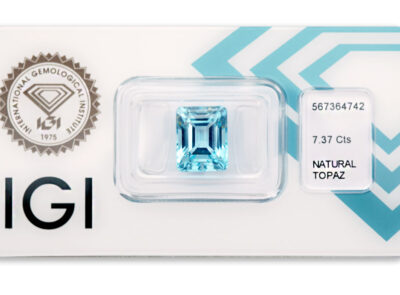 topaz 7.37ct blue s IGI certifikátem