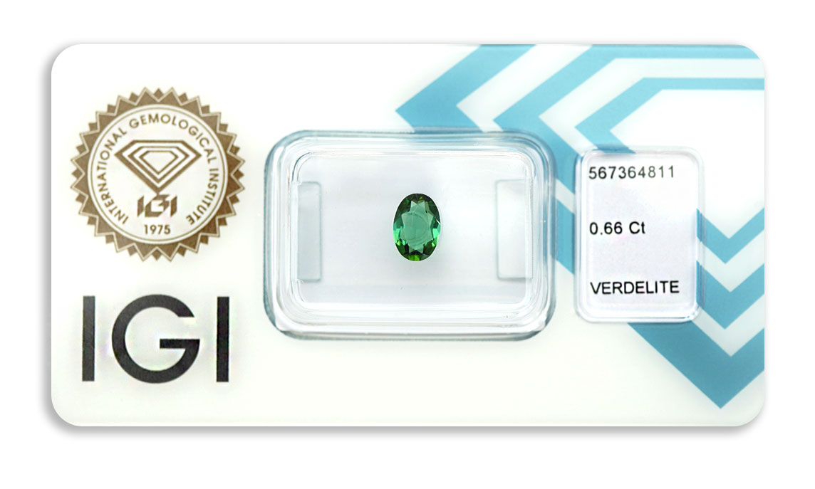 verdelit 0.66ct green s IGI certifikátem