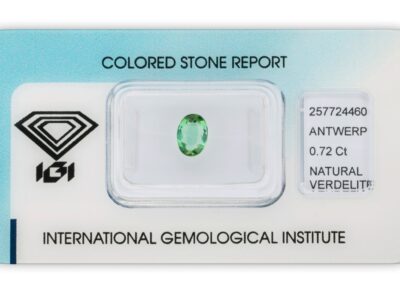 verdelit 0.72ct green/bluish green s IGI certifikátem