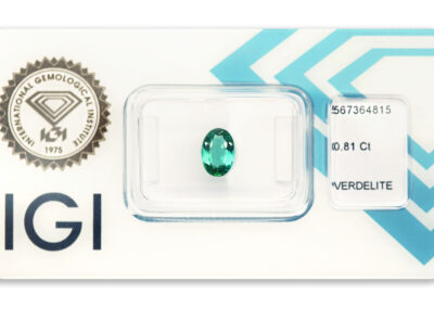 verdelit 0.81ct bluish green s IGI certifikátem