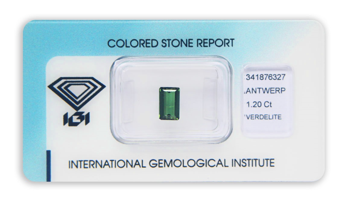 verdelit 1.20ct deep green s IGI certifikátem