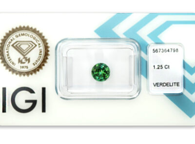 verdelit 1.25ct bluish green s IGI certifikátem