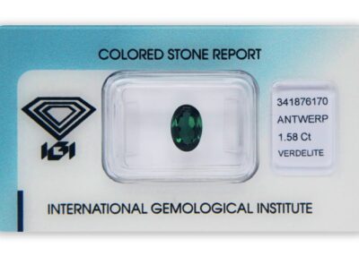 verdelit 1.58ct bluish green s IGI certifikátem