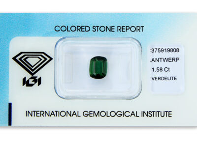 verdelit 1.58ct deep green s IGI certifikátem