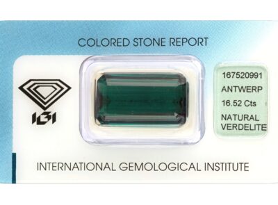 verdelit 16.52ct deep bluish green s IGI certifikátem