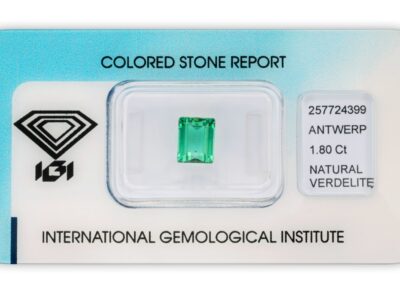 verdelit 1.80ct bluish green/green s IGI certifikátem