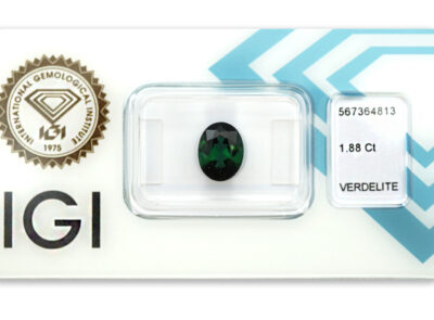 verdelit 1.88ct deep bluish green s IGI certifikátem