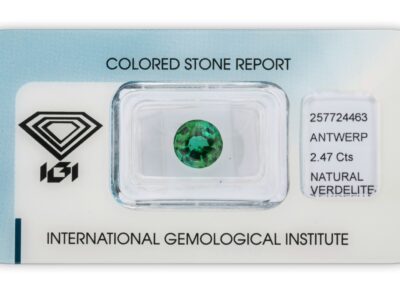 verdelit 2.47ct green/bluish green s IGI certifikátem