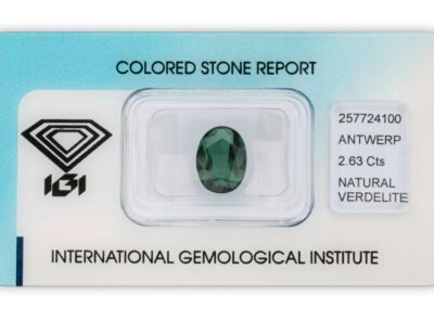 verdelit 2.63ct bluish green s IGI certifikátem