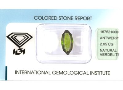 verdelit 2.65ct yellowish green s IGI certifikátem