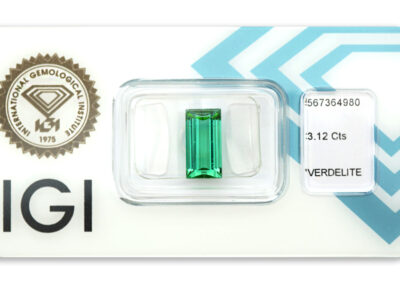 verdelit 3.12ct bluish green s IGI certifikátem