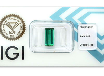 verdelit 3.20ct blue - green s IGI certifikátem