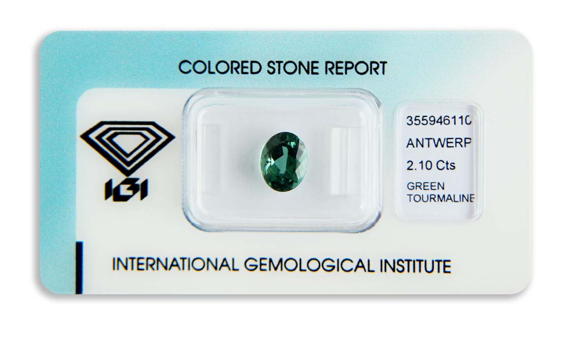 zelený turmalín 2.10ct bluish-green s IGI certifikátem