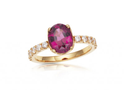 zlatý prsten s rhodolitem 2.39ct purple s IGI certifikátem
