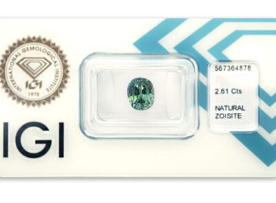 zoisit 2.61ct bluish green s IGI certifikátem