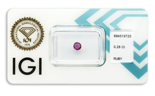 rubín 0.28ct purplish pink - red s IGI certifikátem