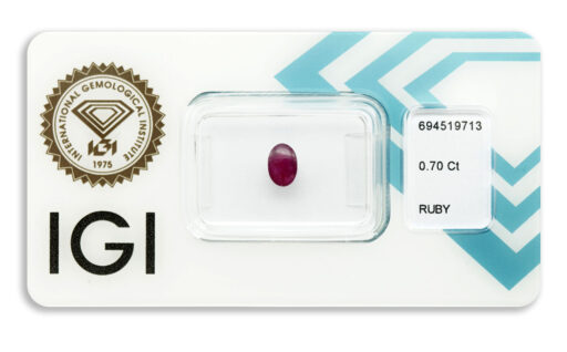 rubín 0.70ct deep purplish red (tepelně neupraven) s IGI certifikátem