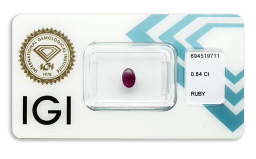 rubín 0.84ct deep purplish red (tepelně neupraven) s IGI certifikátem
