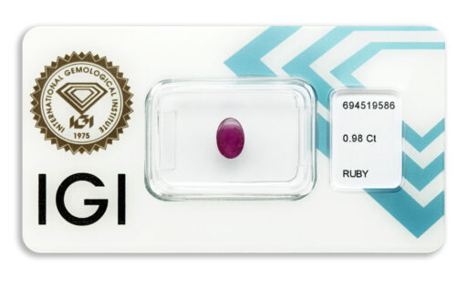 rubín 0.98ct deep pinkish purplish red (tepelně neupraven) s IGI certifikátem