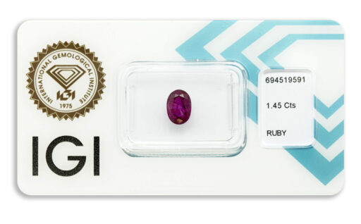 rubín 1.45ct deep purple - red s IGI certifikátem