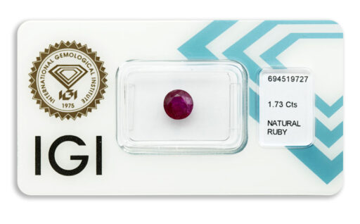 rubín 1.73ct deep purple - red s IGI certifikátem