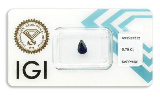 safír 0.79ct deep blue s IGI certifikátem