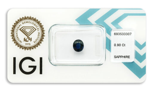 safír 0.90ct deep blue s IGI certifikátem