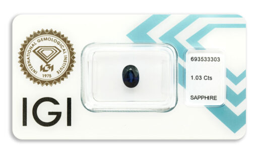 safír 1.03ct deep blue s IGI certifikátem