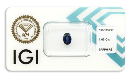 safír 1.06ct deep blue s IGI certifikátem
