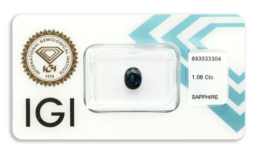 safír 1.06ct deep blue (tepelně neupraven) s IGI certifikátem