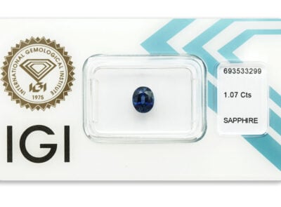 safír 1.07ct deep blue (tepelně neupraven) s IGI certifikátem