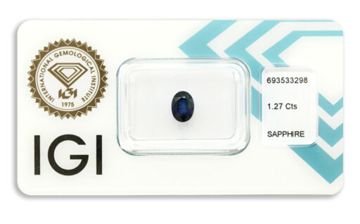 safír 1.27ct deep blue s IGI certifikátem