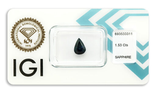 safír 1.53ct deep blue s IGI certifikátem