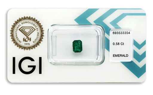 smaragd 0.58ct deep bluish green s IGI certifikátem