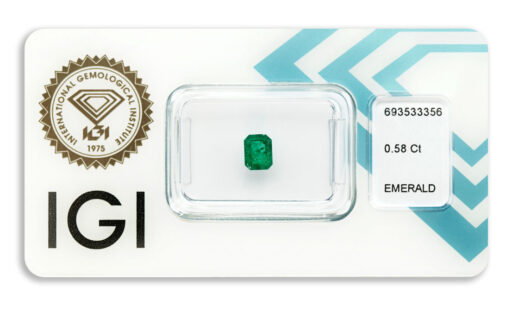 smaragd 0.58ct deep bluish green s IGI certifikátem