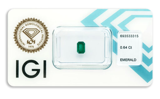 smaragd 0.64ct deep bluish green s IGI certifikátem
