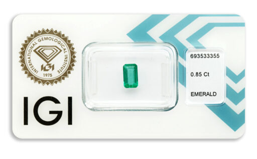 smaragd 0.85ct deep bluish green s IGI certifikátem