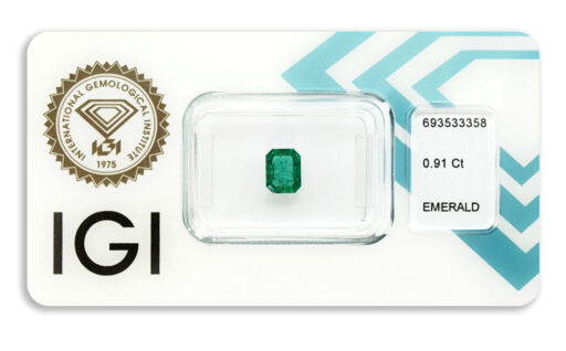 smaragd 0.91ct deep bluish green s IGI certifikátem