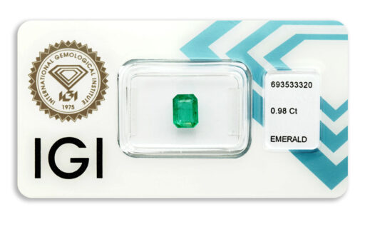 smaragd 0.98ct deep bluish green s IGI certifikátem