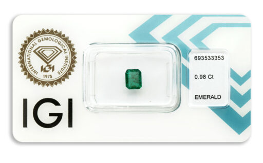 smaragd 0.98ct deep bluish green s IGI certifikátem