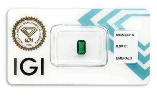 smaragd 0.99ct deep bluish green s IGI certifikátem