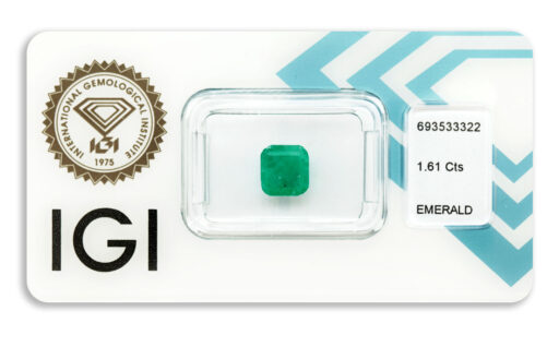 smaragd 1.61ct deep bluish green s IGI certifikátem