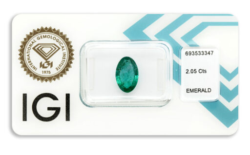 smaragd 2.05ct deep bluish green s IGI certifikátem