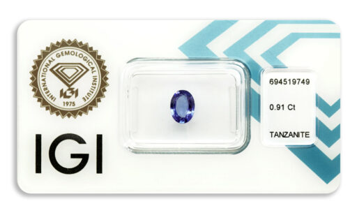 tanzanit 0.91ct violetish blue s IGI certifikátem
