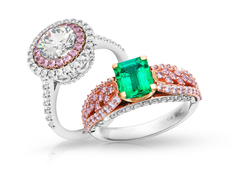 Náhledový obrázek - zlaté šperky s růžovými diamanty