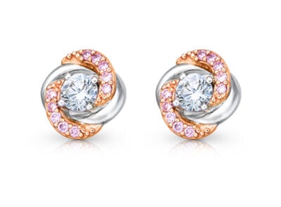 zlaté náušnice 0.68ct D/VVS2 s GIA certifikáty a růžovými diamanty ARG 0.20ct