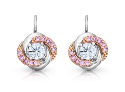 zlaté náušnice 0.68ct D/VVS2 s GIA certifikáty a růžovými diamanty ARG 0.21ct
